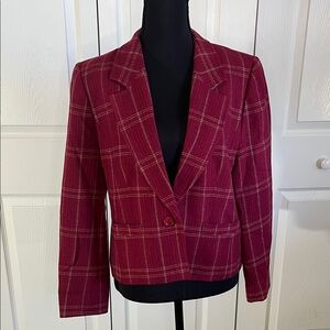 Vintage Pendleton 100% Virgin Wool Women’s Red Plaid Windowpane Blazer Size 12 P
